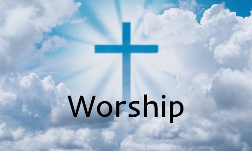 picture of a cross in the sky and the word "worship" under it