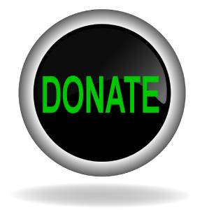 picture of a button with the word "donate" on it in green