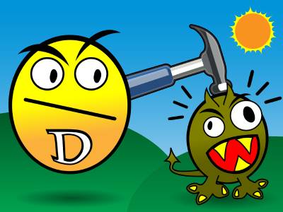 graphic of a round vitamin D hitting a virus on the head with a hammer.